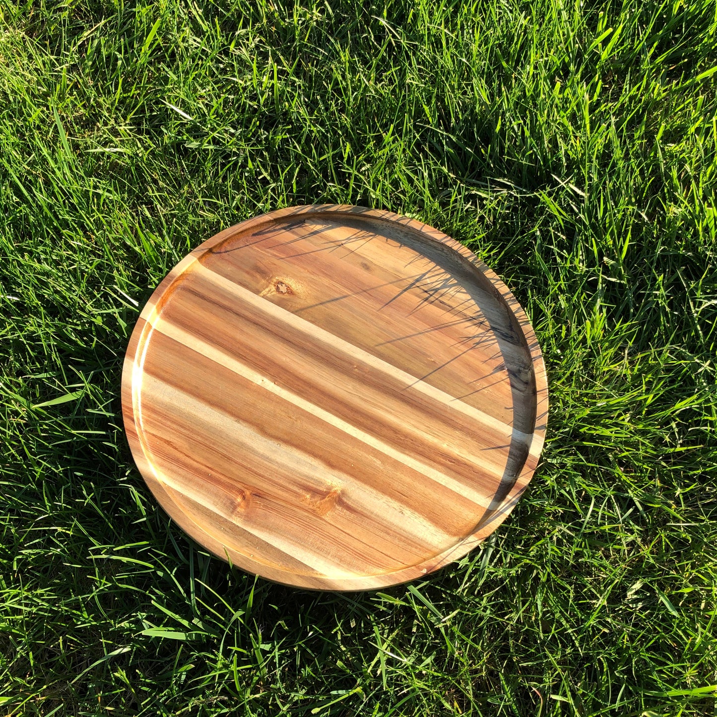 Zavis Green Acacia Wood Round Stackable Plate / Platter 14" | Dishwasher Safe