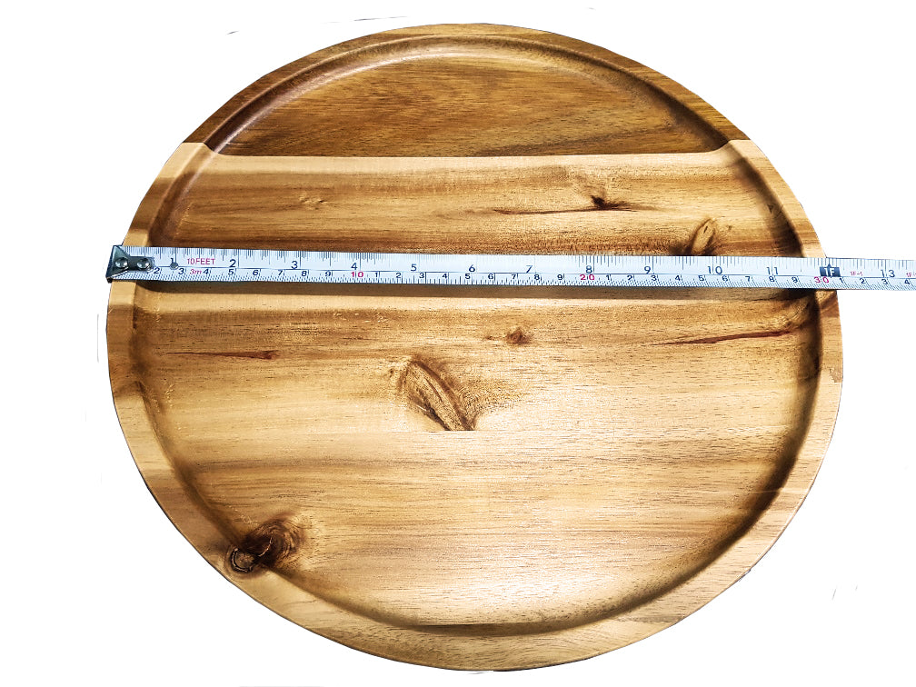 Zavis Green Acacia Wood Round Stackable Plate / Platter 12" | Dishwasher Safe