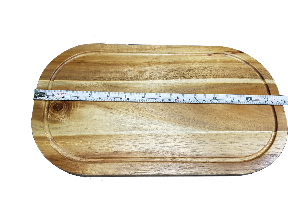 Zavis Green Acacia Wood Serving Rounded Cutting Board With Juice Groove 14" X 8" | Dishwasher Safe