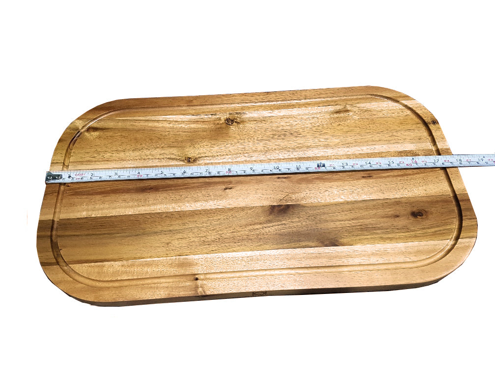 Zavis Green Acacia Wood Serving Rounded Cutting Board With Juice Groove 18" X 10" | Dishwasher Safe