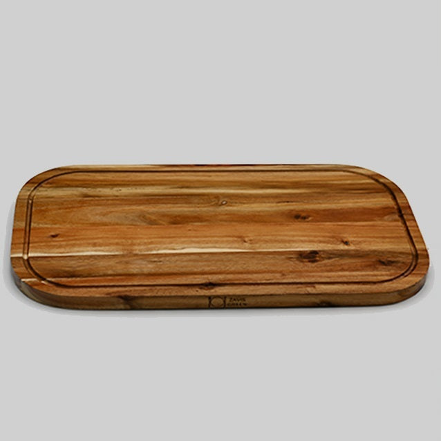 Zavis Green Acacia Wood Serving Rounded Cutting Board With Juice Groove 20" X 11" | Dishwasher Safe