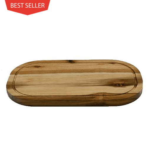 Zavis Green Acacia Wood Serving Rounded Cutting Board With Juice Groove 14" X 8" | Dishwasher Safe