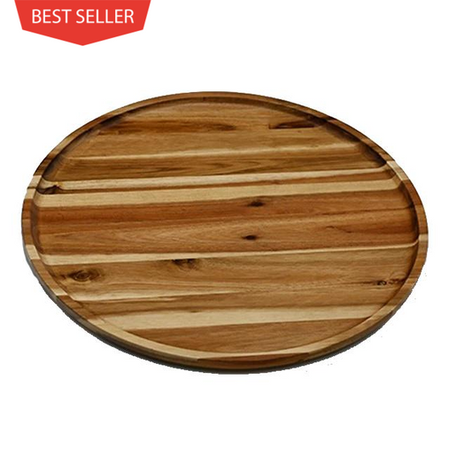 Zavis Green Acacia Wood Round Stackable Plate / Platter 16" | Dishwasher Safe